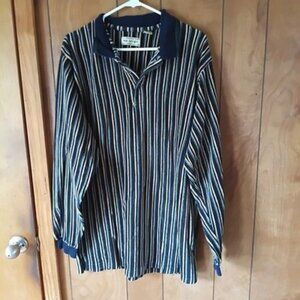 M.E. Sport Men's Large Striped Long Sleeve Polo Shirt Cotton Blend